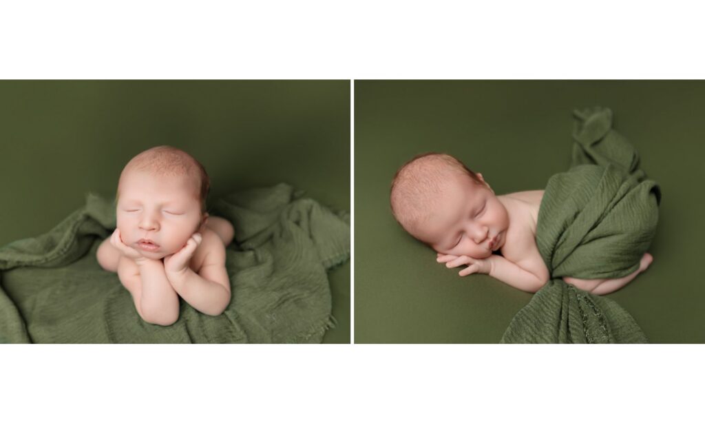 Newborn safely posed on a beanbag during a studio session in Oklahoma City